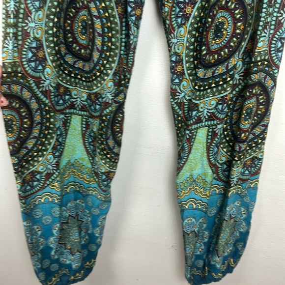 Blue Mandala Boho Smocked Waist Harem Pants Sz L/XL - Picture 9 of 12